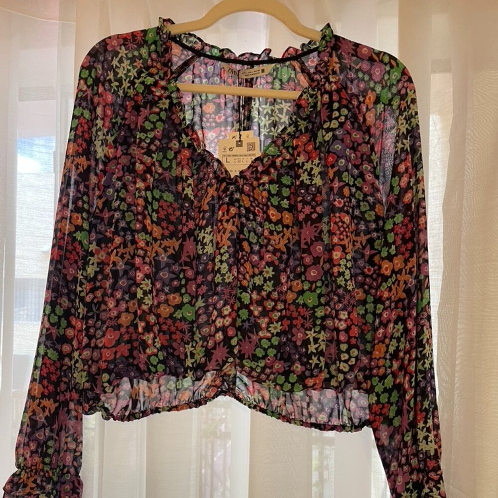 Zara - Cropped Floral Blouse